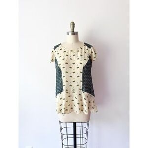 Maeve Fluttered Oak Top Silk Blouse Peplum Ruffle